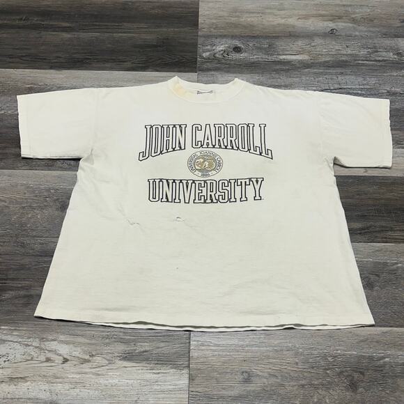 Vintage Gear For Sports John Carroll University White XL Spellout NCCA T-Shirt‎ - Picture 2 of 9